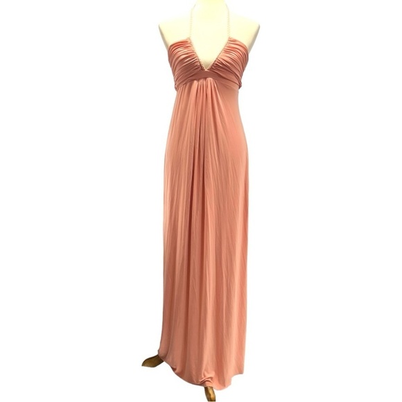 Misa Los Angeles Anya Peach Deep V Neck Ruched Halter Maxi Dress Women’s XS - Picture 5 of 16